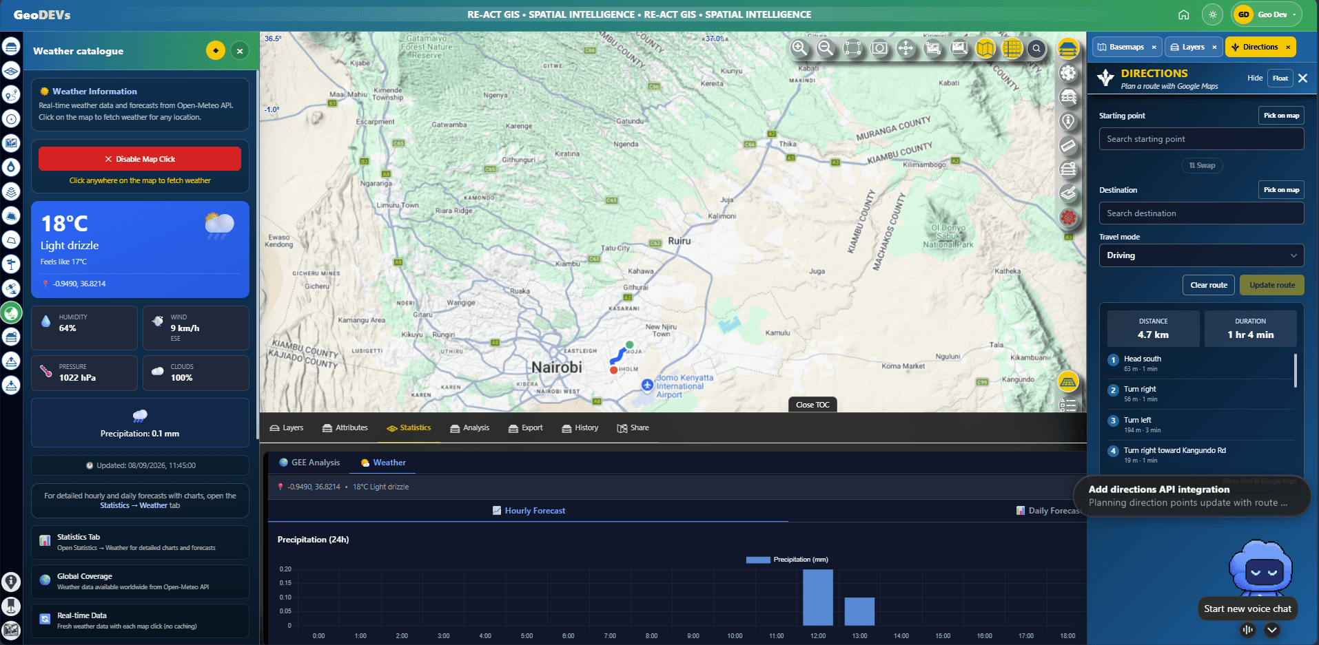 Run spatial and weather analysis interface example